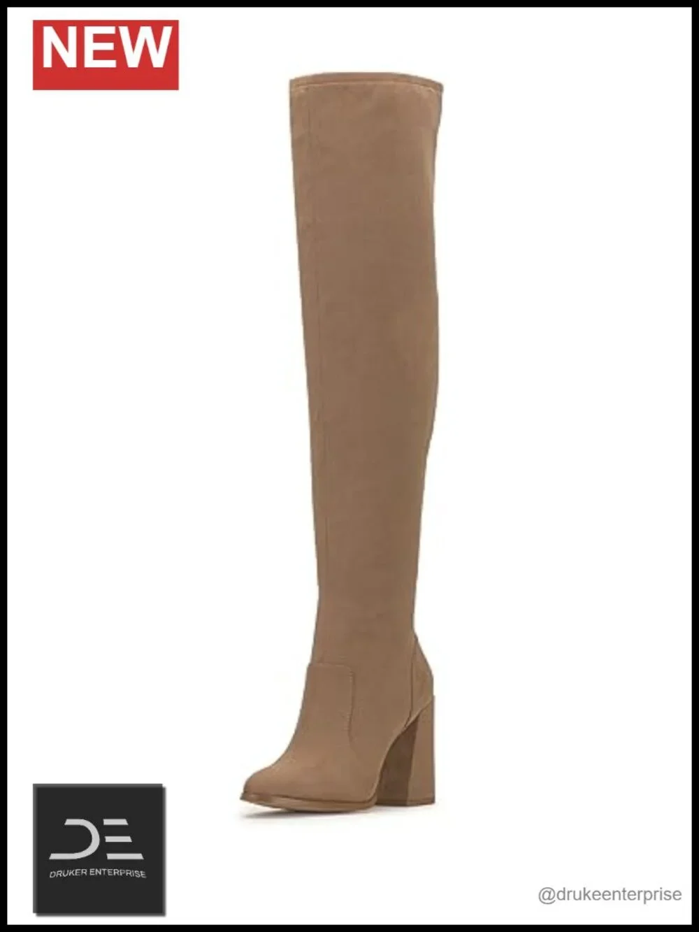Faux Suede Over-the-Knee Block Heel Boots with Inner Zip